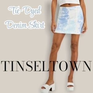TINSELTOWN Juniors' Tie-Dyed Denim Skirt In Cloud Blue